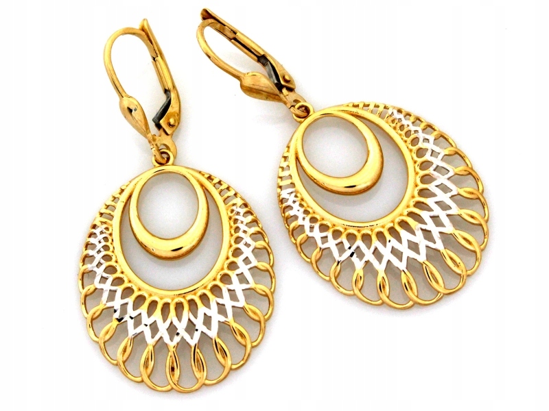 Ažurové náušnice zlaté závěsné 585 velké oválné jsou ideální jako dárek
