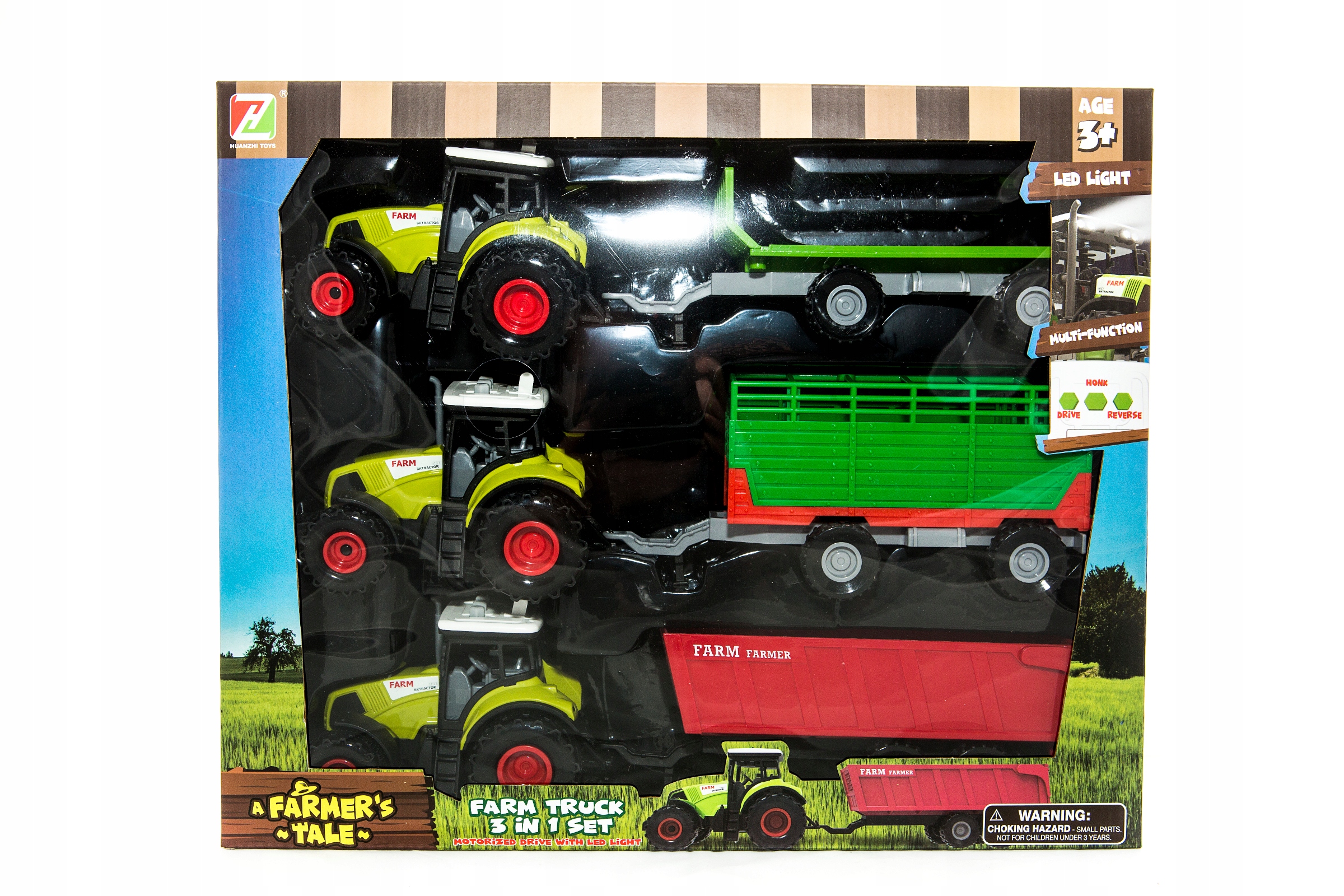 ZESTAW 3 TRAKTORÓW Z PRZYCZEPAMI Światło i Dźwięk