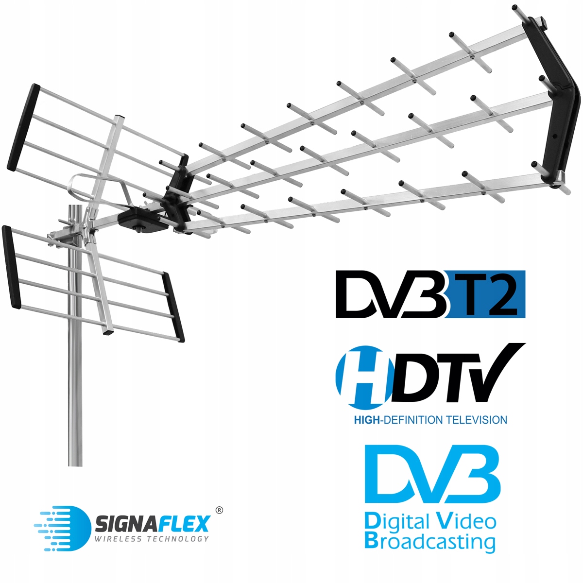 ANTENA DVB-T2 KIERUNKOWA MOCNA PASYWNA ZEWNĘTRZNA 4k MUX UHF HD 470-862 MHz Kolor srebrny