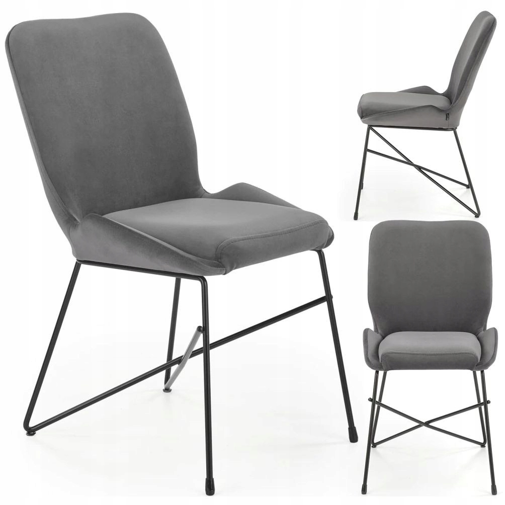Krzesło Tapicerowane Welurowe Metalowe Velvet K454 Szare Popielate Loft