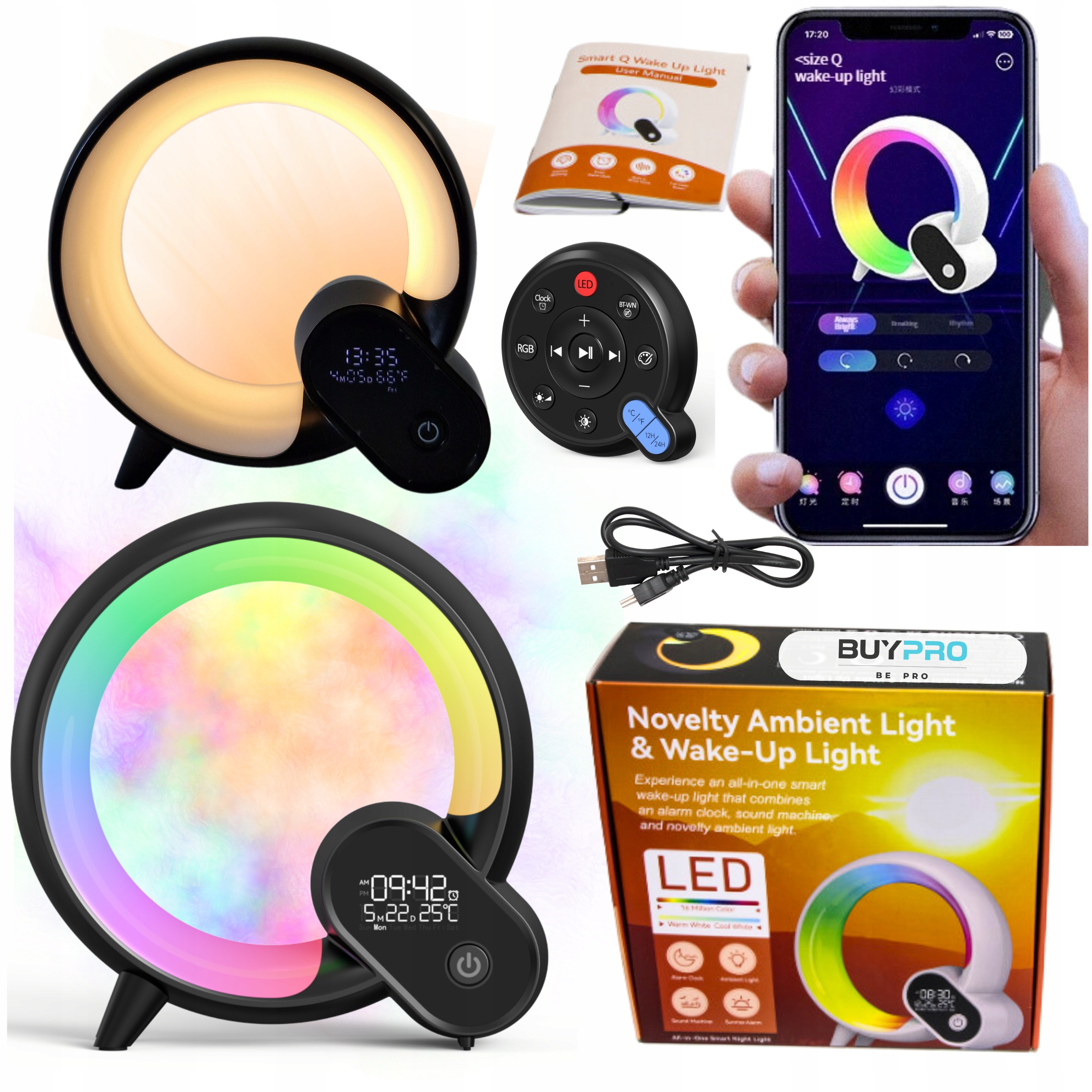 Noční lampa ovládaná z chytrého telefonu Hodiny Datumovač Teplota Reproduktor 6v1