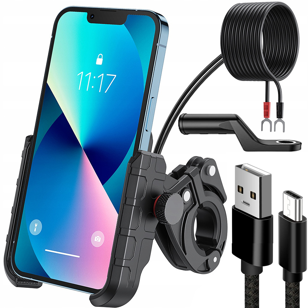 Uchwyt Motocyklowy Na Telefon Ładowarka Usb 12/24v Kabel Usb 20cm