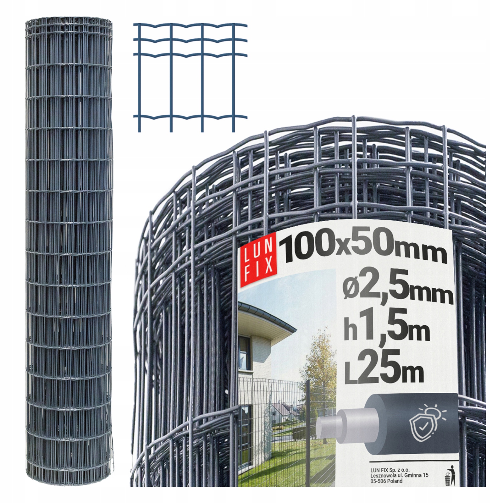 Siatka ogrodzeniowa 150 cm powlekana ocynkowana antracyt 100x50 fi2,5 25mb
