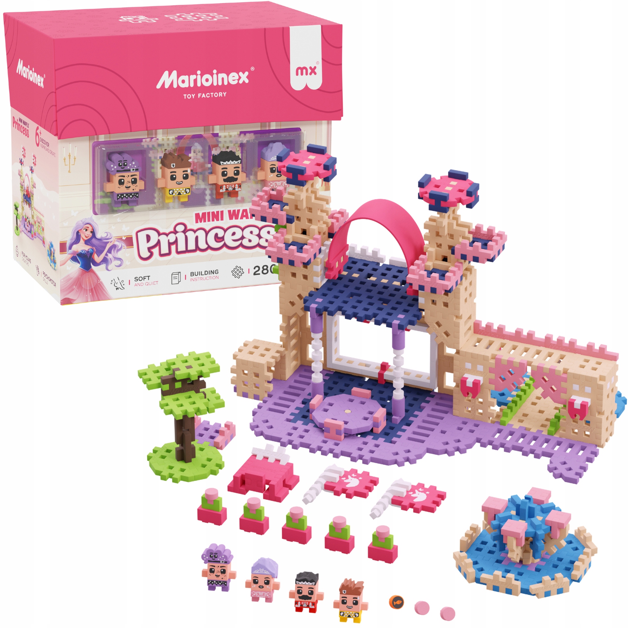 Klocki Marioinex Mini Waffle Księżniczka Zamek Króla 280 El. 4 Figurki 6+