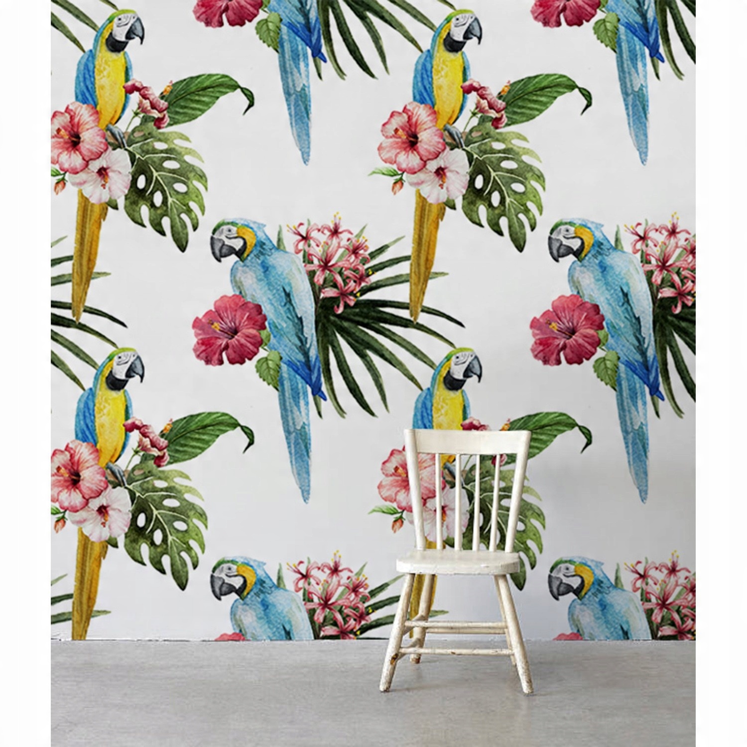 

Fototapeta Tropikalna papugi i kwiaty 290x290 cm