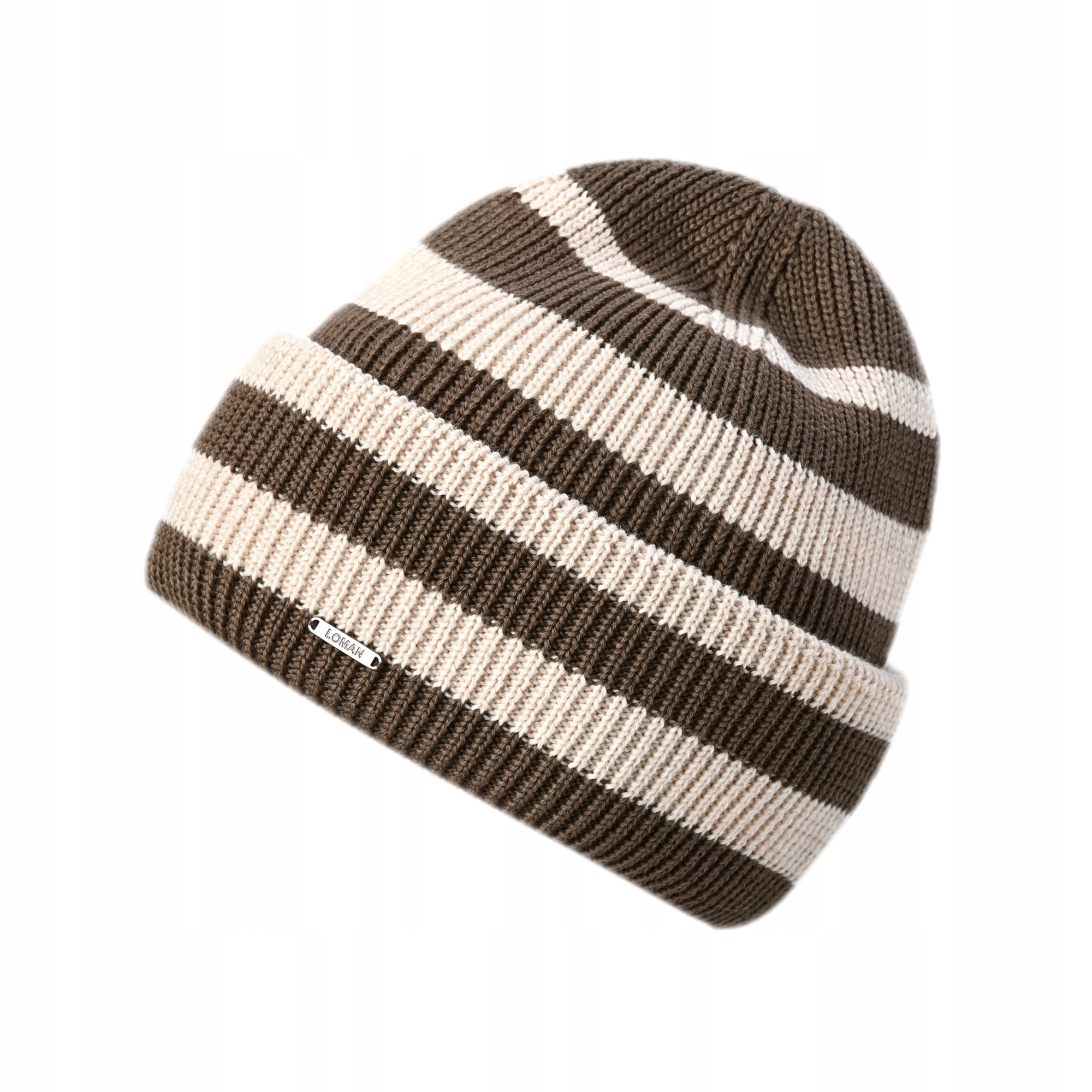 Čepice vlněná Loman Islay Hnědá Béžová s pruhy 100% merino vlna Silná Teplá