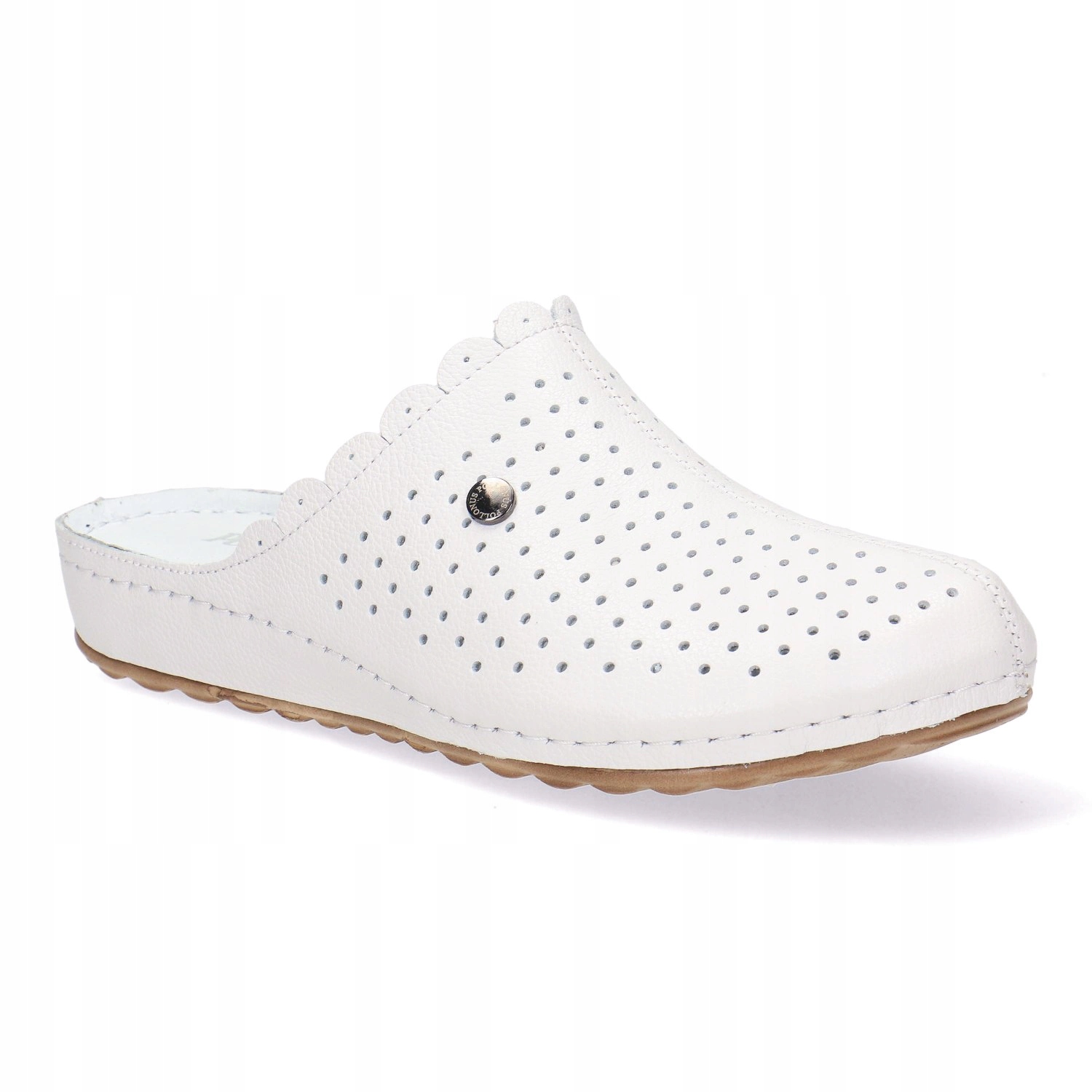 Pevné dámské kožené nazouváky s perforací Pollonus Bílá +5-1416-001 40