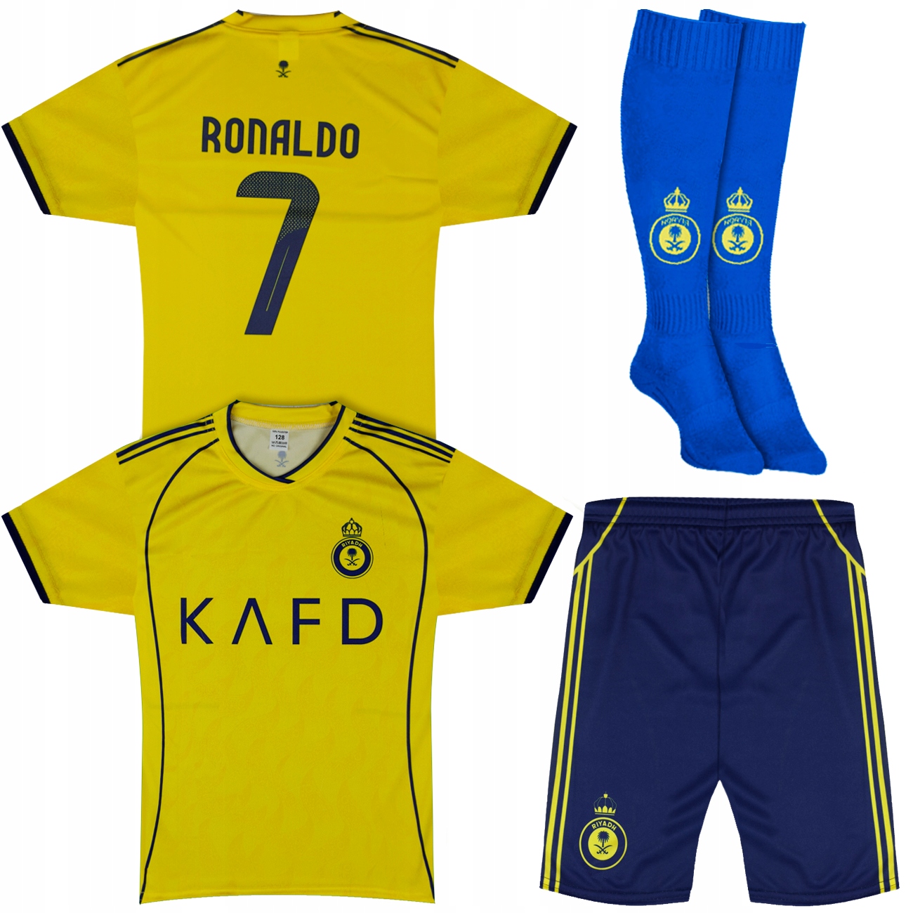 Nr 7 strój piłkarski 3w1 koszulka spodenki getry rozm. 158