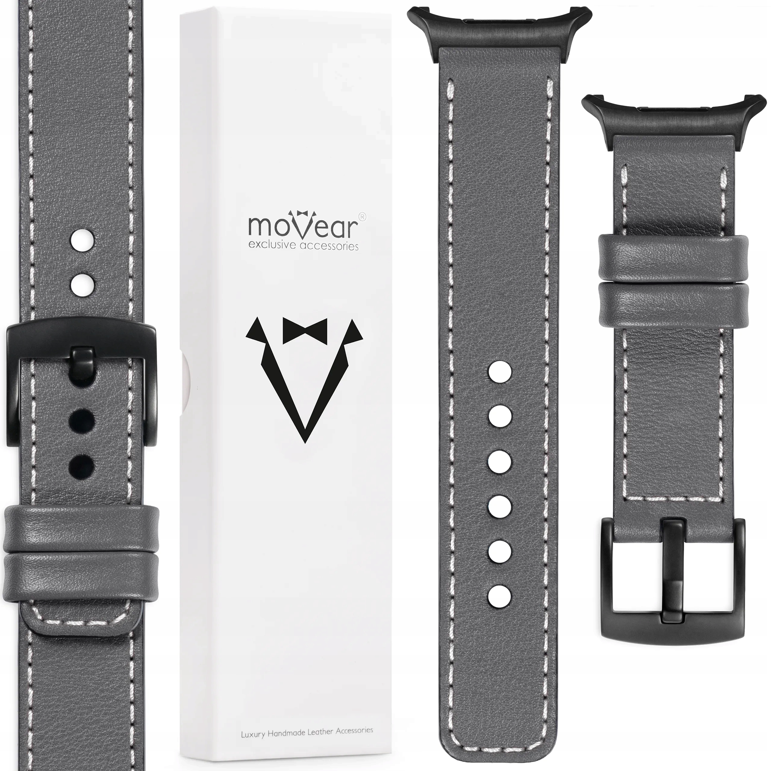 Pásek pro Samsung Galaxy Watch Ultra kožený 22 mm Šedý elegantní Movear