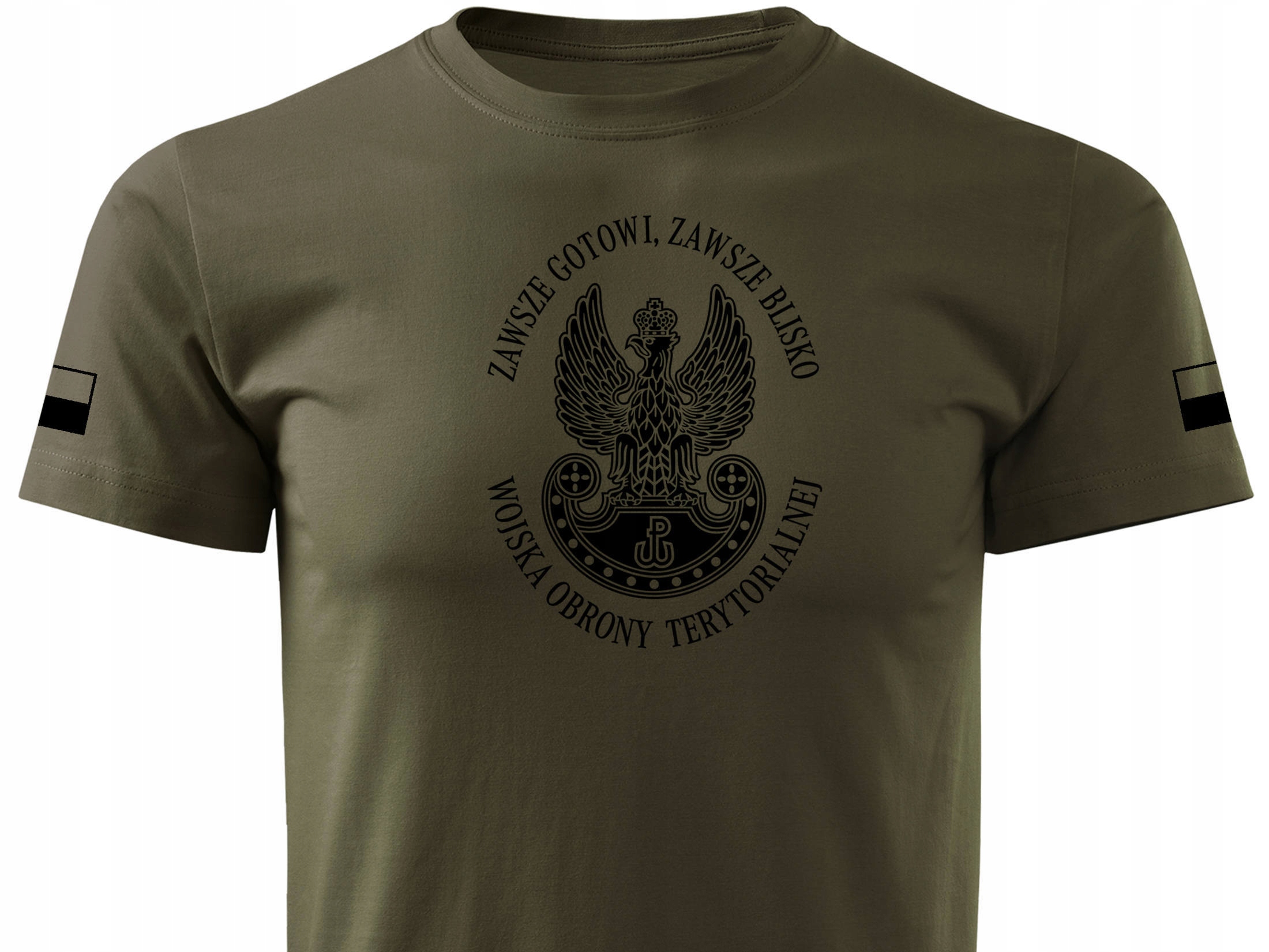 Wojskowy T-shirt duże godło Wot i flagi gaszone
