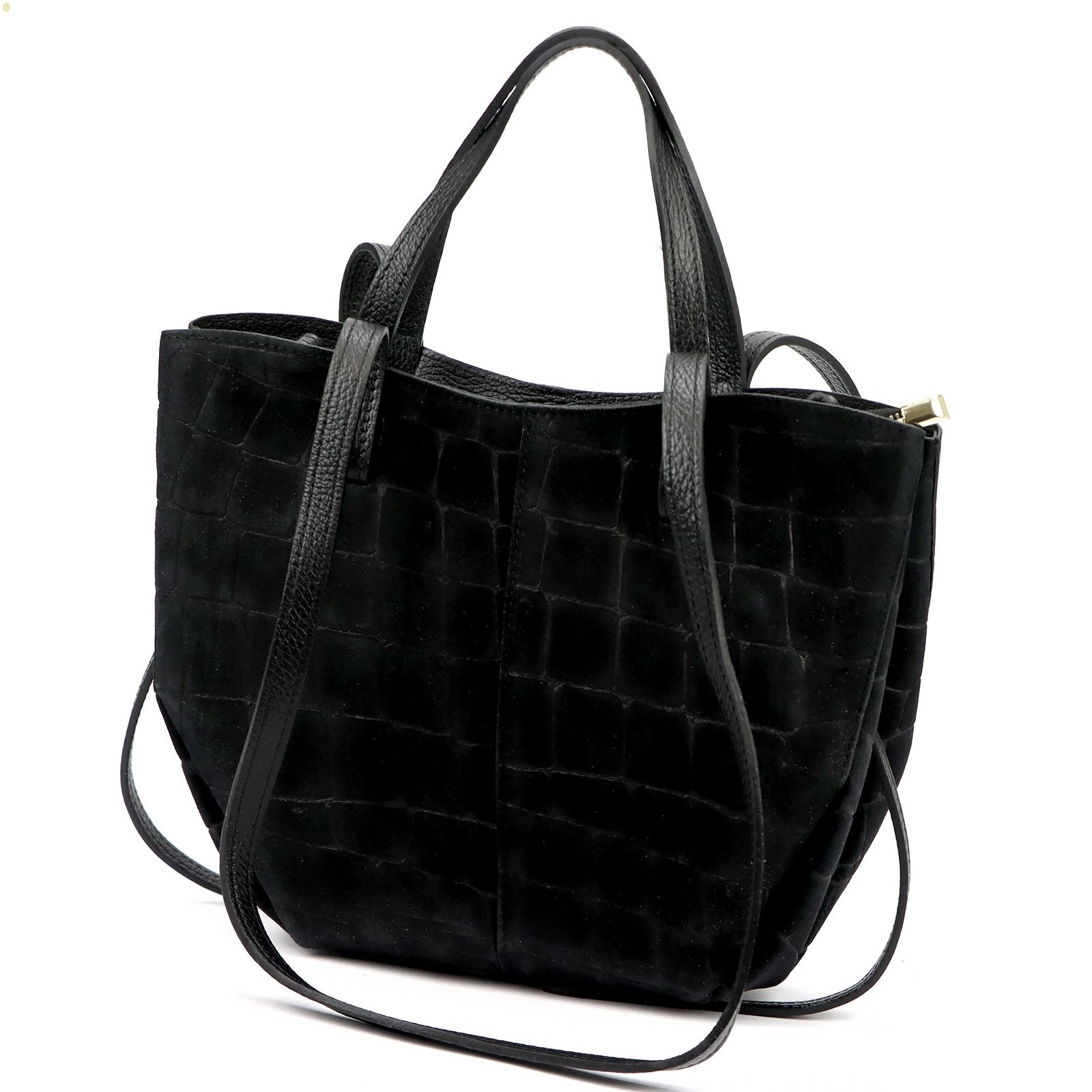 Dámská kabelka Vera Pelle Kožená Semišová Černá Shopper na rameno Loďka