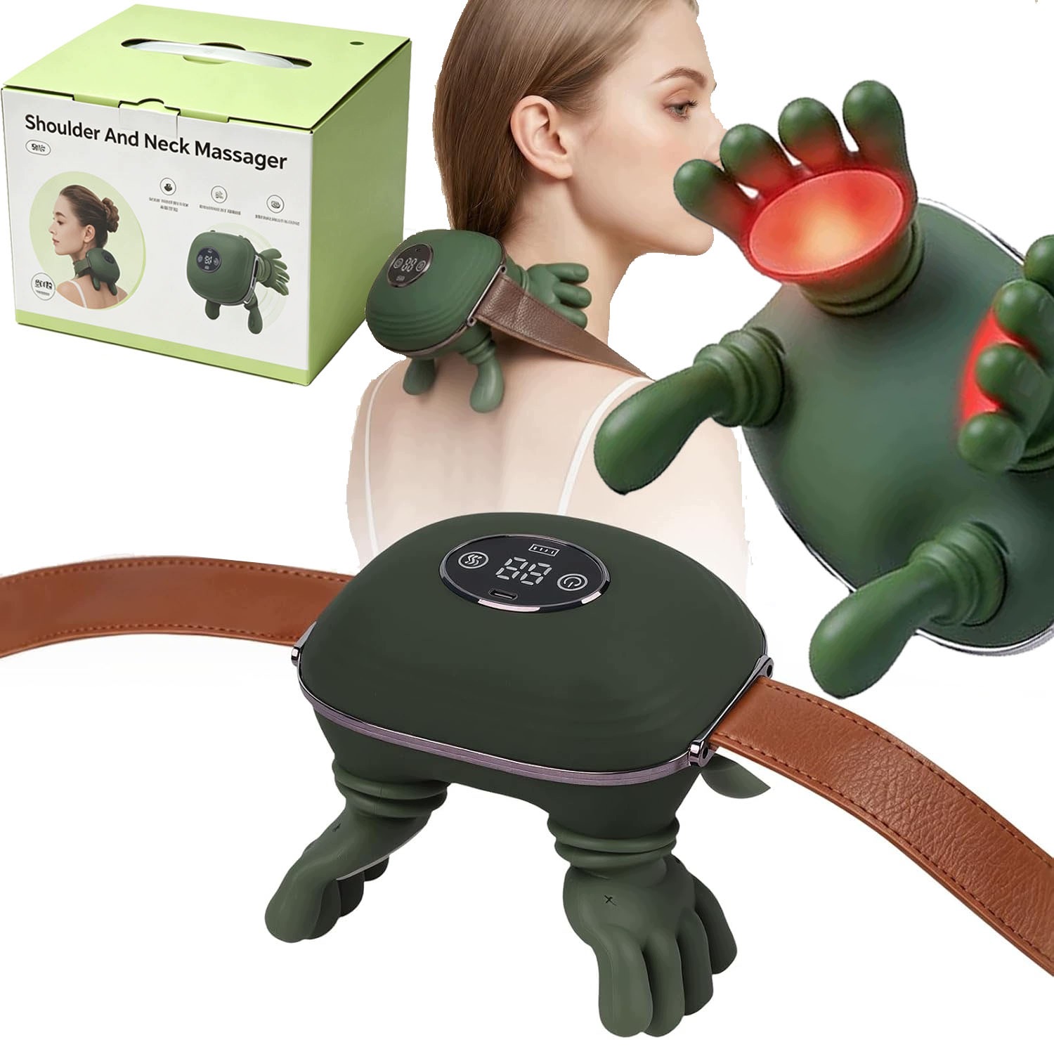 Bioniczny 4D Masażer Szyi Karku Pleców Łydek Podgrzewany Akupresurowy LCD