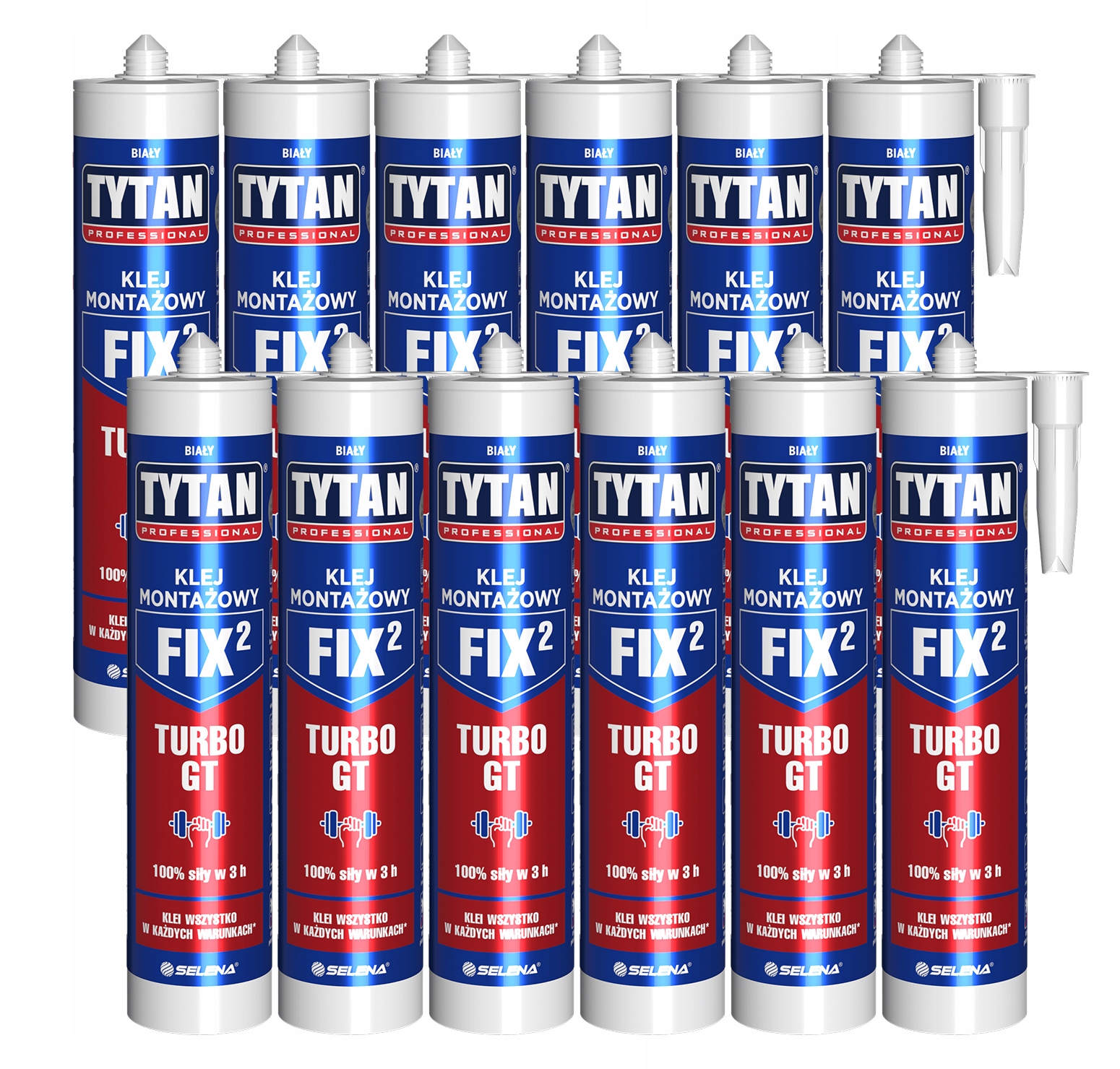 12xTYTAN Fix² Turbo Gt Klej Montażowy Biały 290 ml