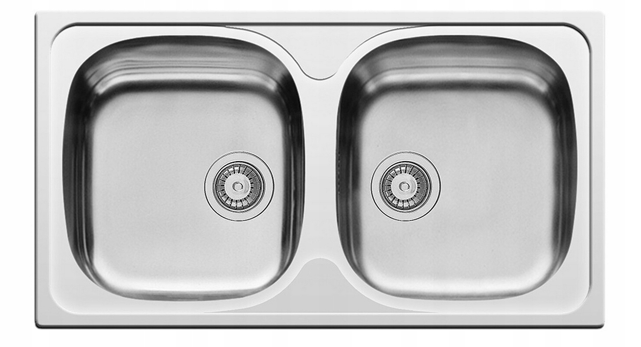 Dvoukomorový ocelový dřez zapuštěný do pracovní desky pro skříň 80, stříbrný