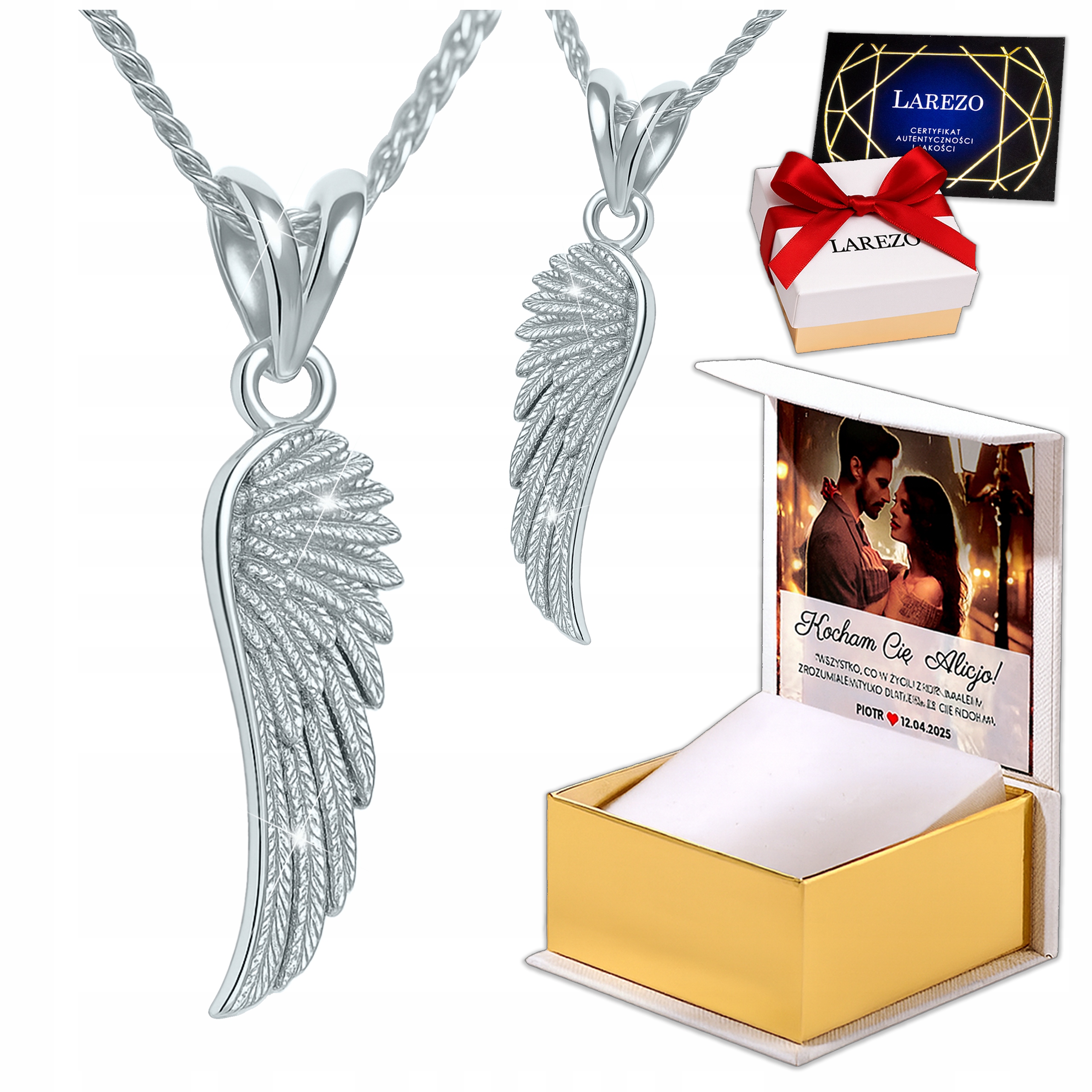 Stříbrný náhrdelník 925 Andělské křídlo Nebeská křídla Vlastní Potisk