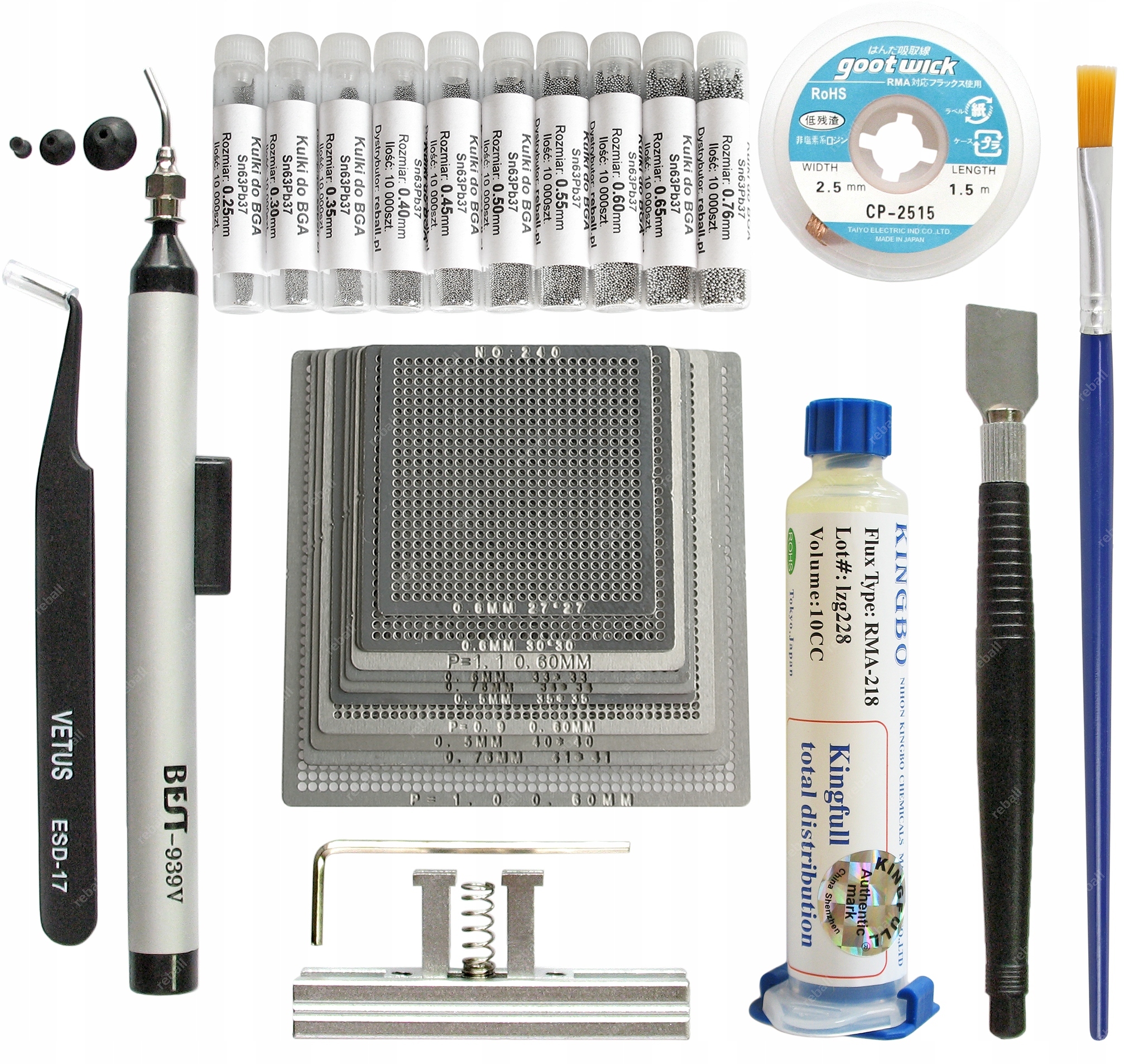 Sada Sít Pro Reballing Bga Na Start Kuličky Tavidlo Pletenina Držák Uchopovač