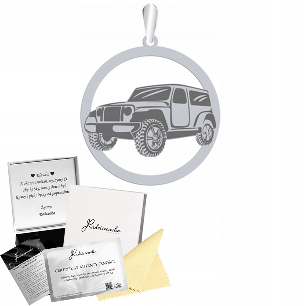 Stříbrný přívěsek Jeep Off-road 2X4 925 Dárek K Narozeninám Den otců Gravírování