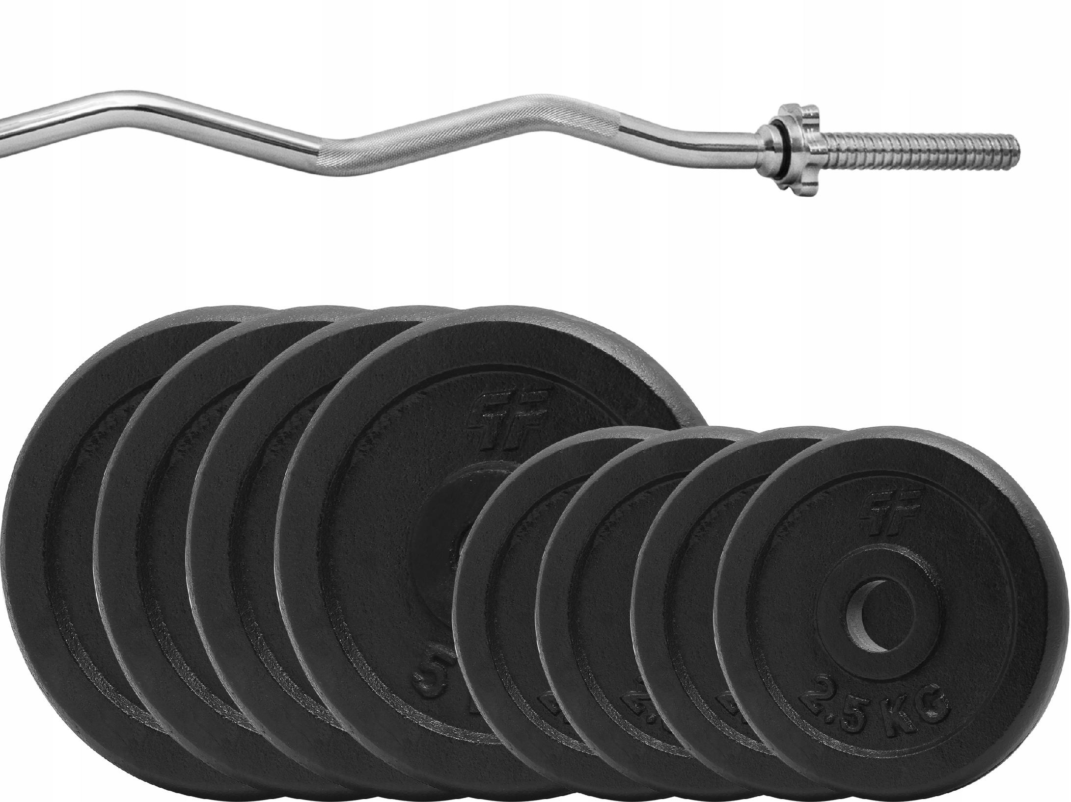 Zestaw 36 kg Obciążenie Żeliwo Krążki Talerze Z Gryfem Łamanym Lekko 120CM