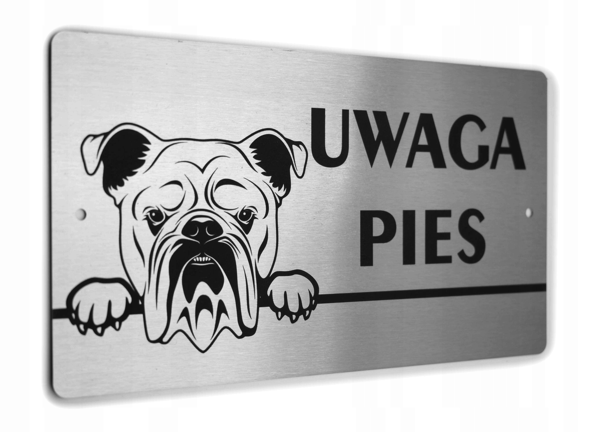 Tabliczka INOX - UWAGA PIES - Buldog Angielski