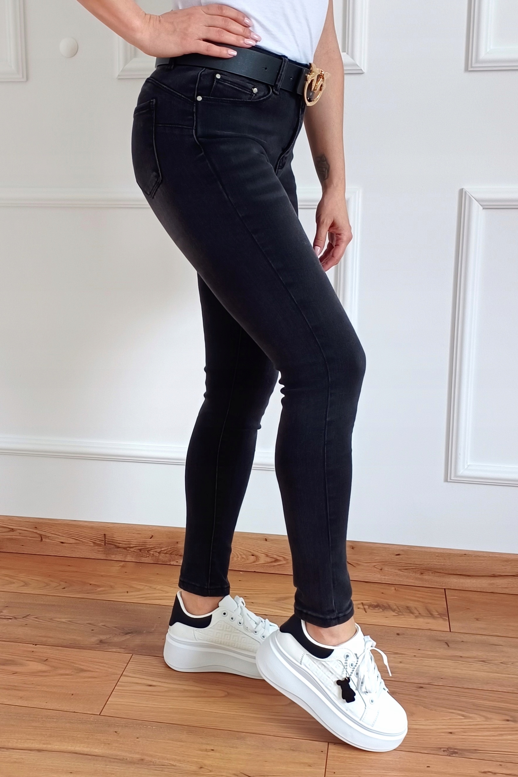 MS12 Jeansy M.SARA Skinny WYSZCZUPLAJĄCE Przecierane 38 M (29) Fason rurki