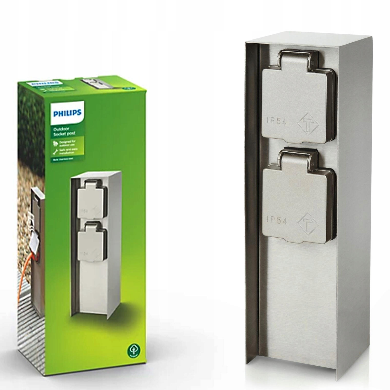 Elektrický záhradný stĺpik 23 cm 2x Zásuvka 230V IP44 Rock Philips