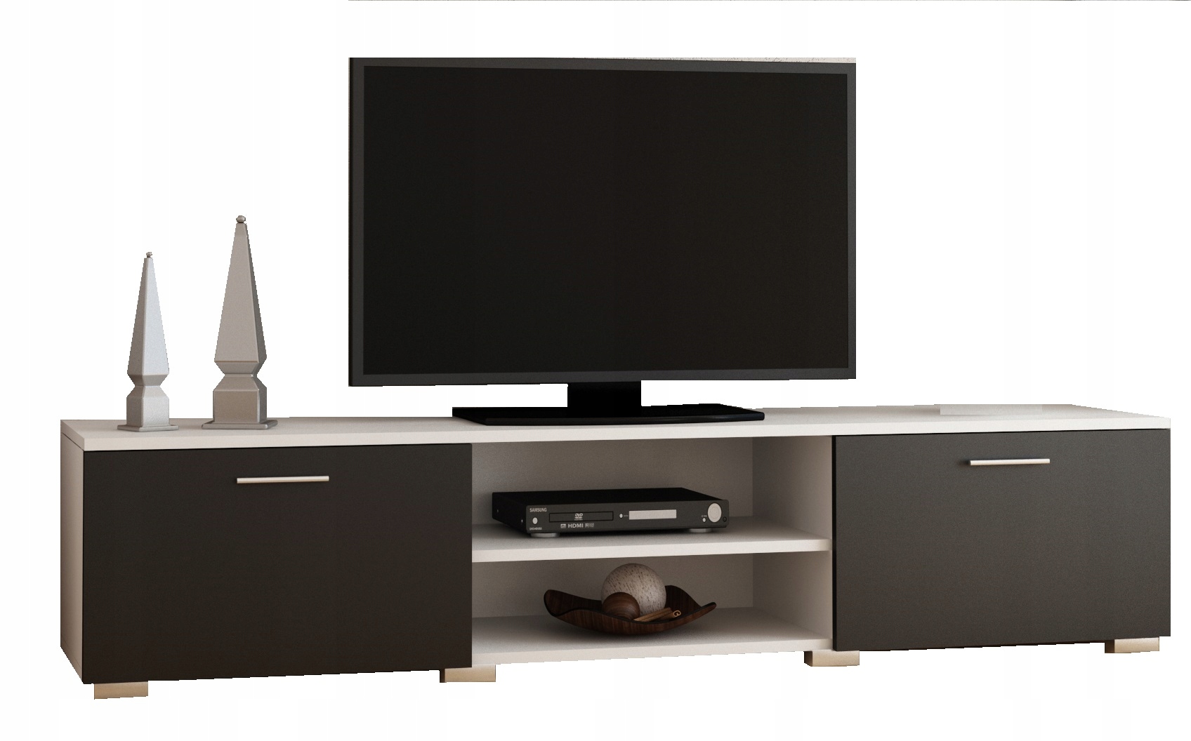 Stolík, skrinka na Tv Roma 150 cm, biela čierna komoda Per