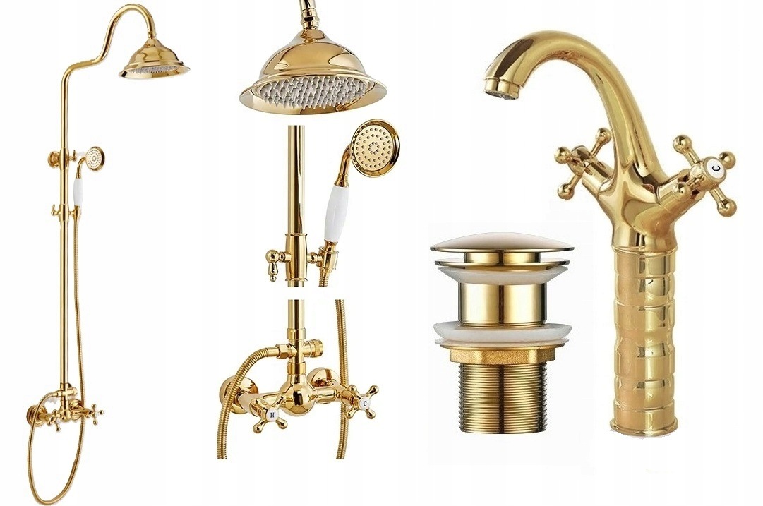 Bateria łazienkowa złota prysznic Old Retro Gold Zestaw