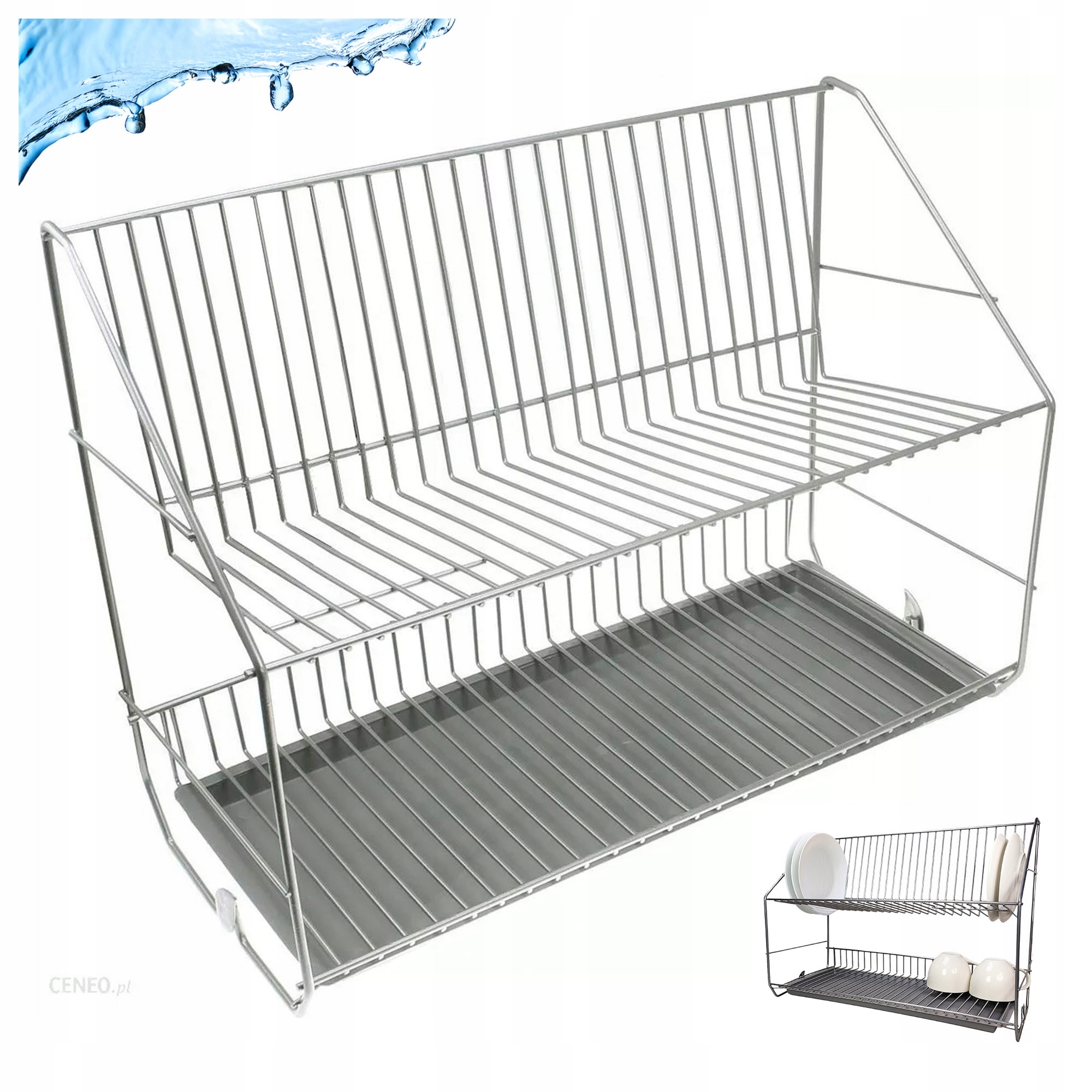 Levně odkapávač na nádobí Dvouúrovňová Stříbrná Odkapávač na nádobí Hrnky 50 cm
