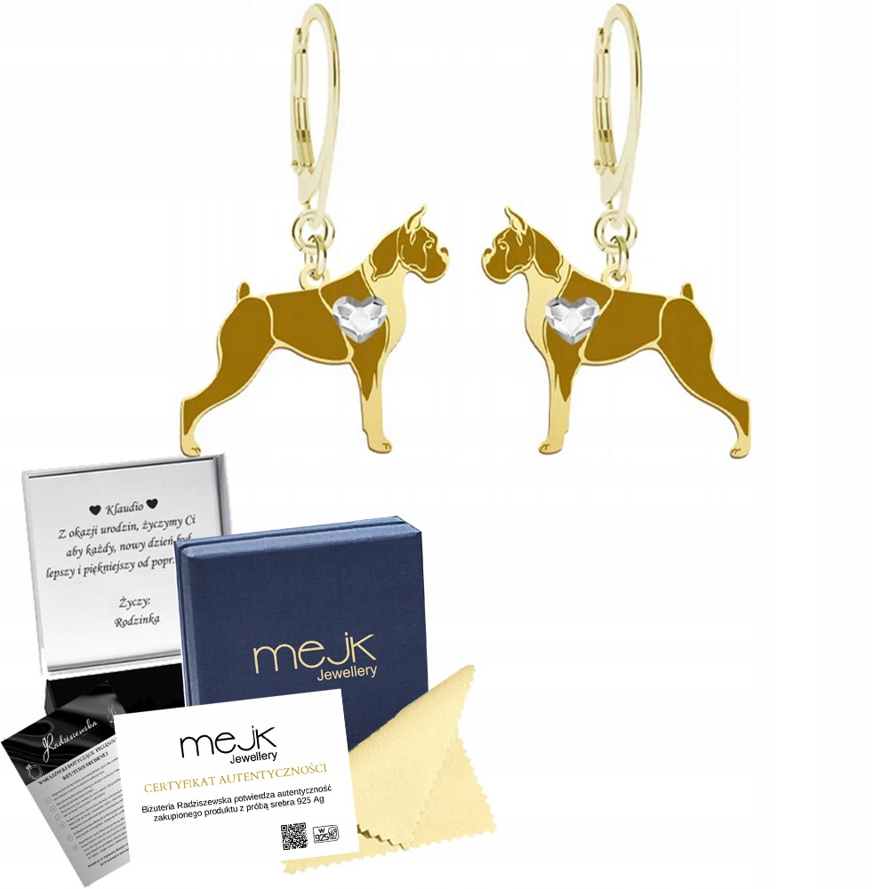 Náušnice Zlaté se psem German Boxer 925 bižuterie Dárek Žena Gravírování Bonus