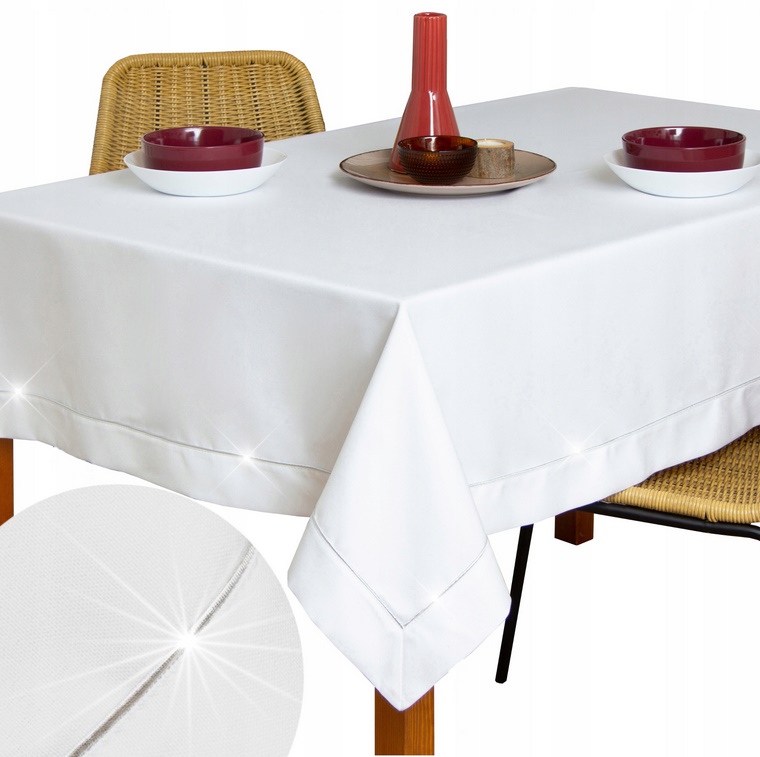 Bílý ubrus Na Stůl hladký stříbrný 140X200 Velký elegantní Vánoční mat