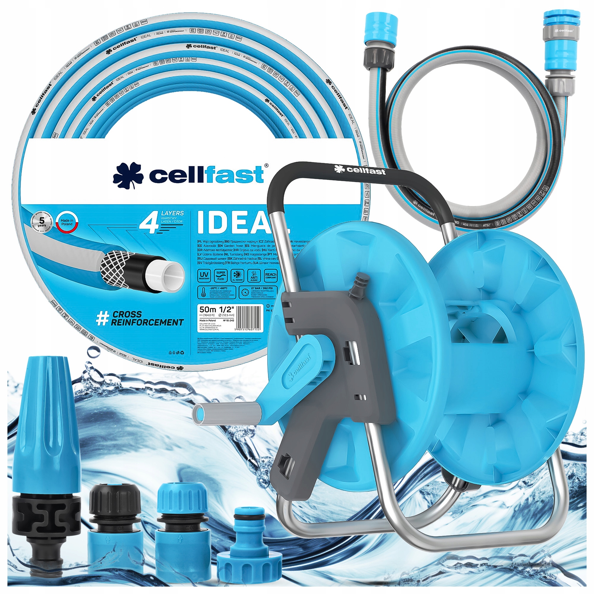 Záhradná Hadica 1/2" 50 M Stojan Cellfast Pištoľ Spojky Pripojovacia Hadica
