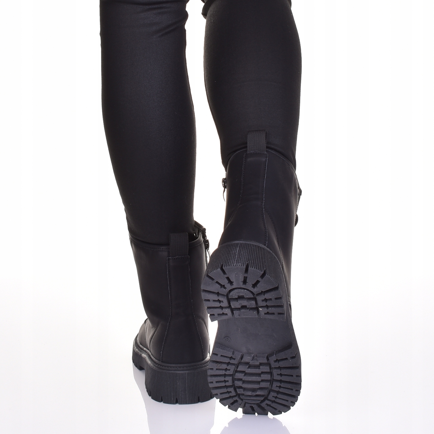 DAMSKIE TRAPERY BOTKI CZARNE BUTY ZIMOWE SKÓRZANE OCIEPLANE Rozmiar 41