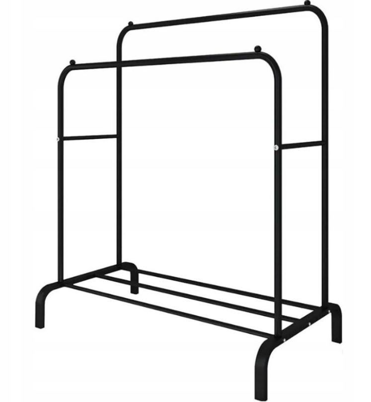 WIESZAK STOJĄCY NA UBRANIA BUTY PODWÓJNY STOJAK LOFT METALOWY CZARNY DUŻY Szerokość mebla 110 cm