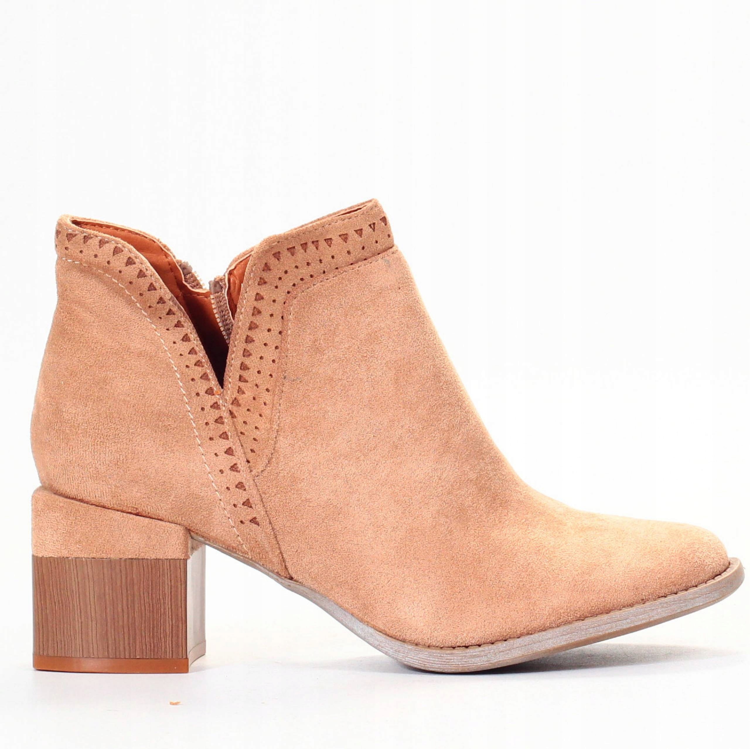 BOTKI BUTY DAMSKIE ELEGANCKIE Z WYCIĘCIEM SŁUPEK Wzór dominujący bez wzoru