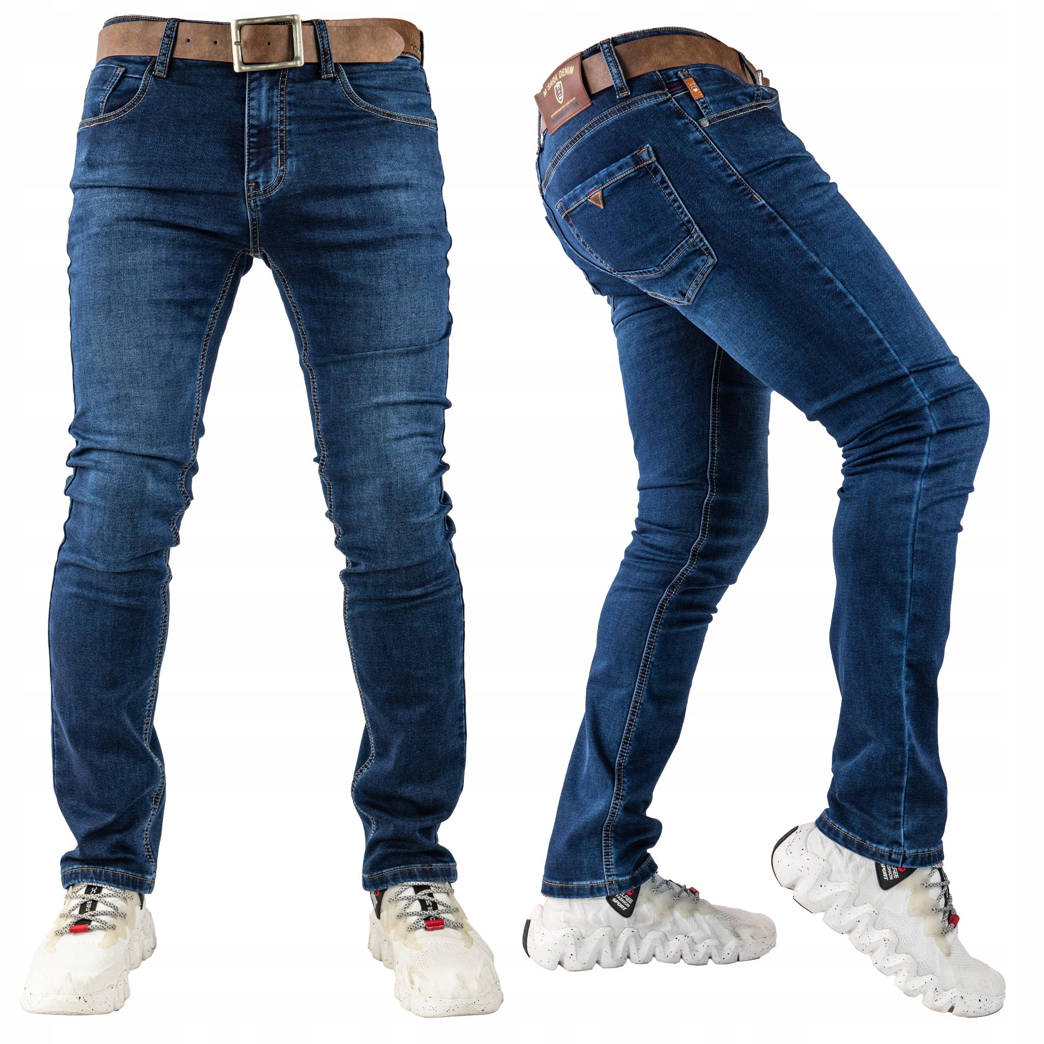 Pánské tmavě modré džínové kalhoty slim fit Oreno pásek bonus vel. 36