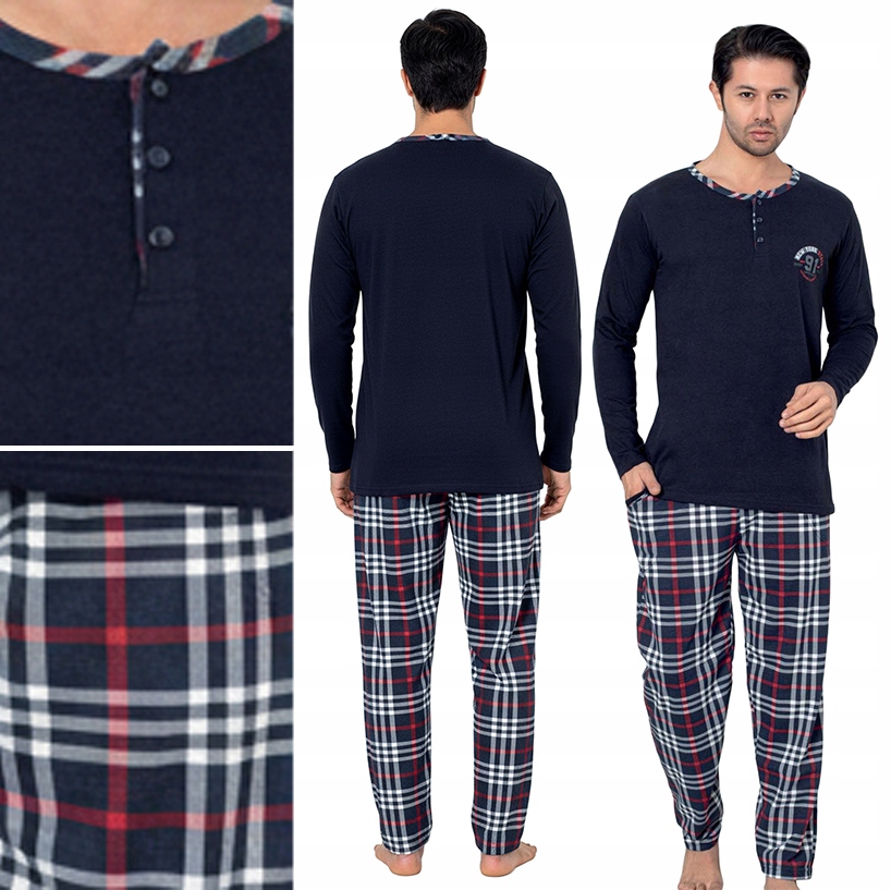 Pánské Pyžamo Zimní dlouhý teplý pyžamový komplet 100% Bavlna 3XL
