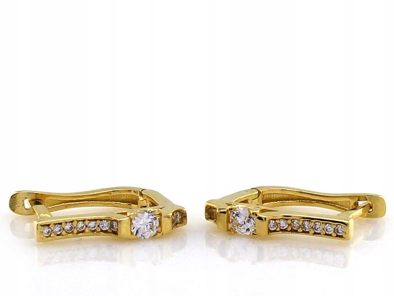 Obdélníkové úzké zlaté náušnice 585 čárky s anglickými zirkony 14K