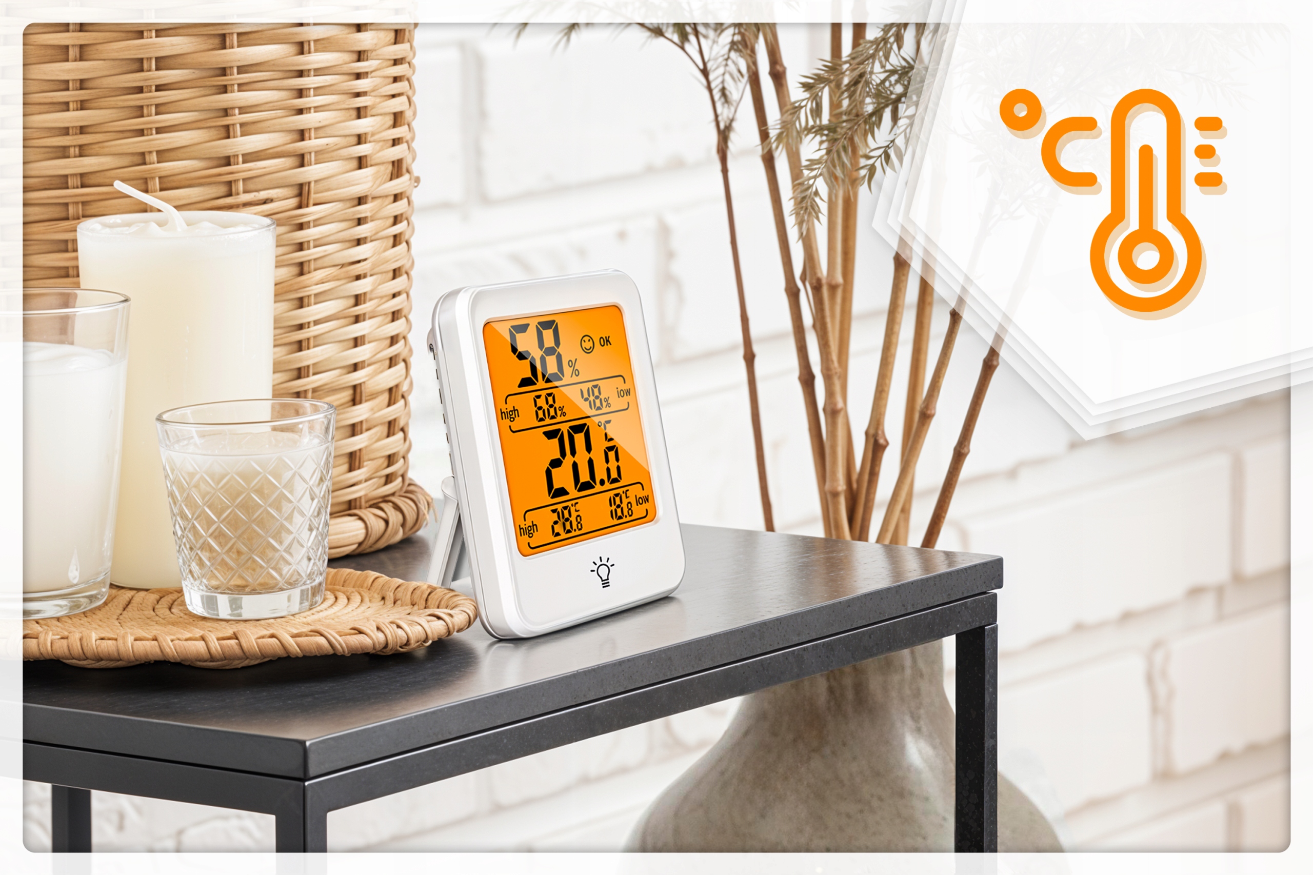 TERMOMETR POKOJOWY STACJA POGODY HIGROMETR WEWNĘTRZNY DOKŁADNY DOTYKOWY LCD Stan opakowania oryginalne