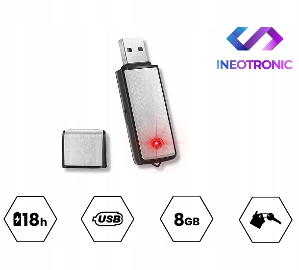 MINI DYKTAFON SZPIEGOWSKI PODSŁUCH PENDRIVE DYSKRETNY REJESTRATOR USB 2w1 Marka Ineotronic