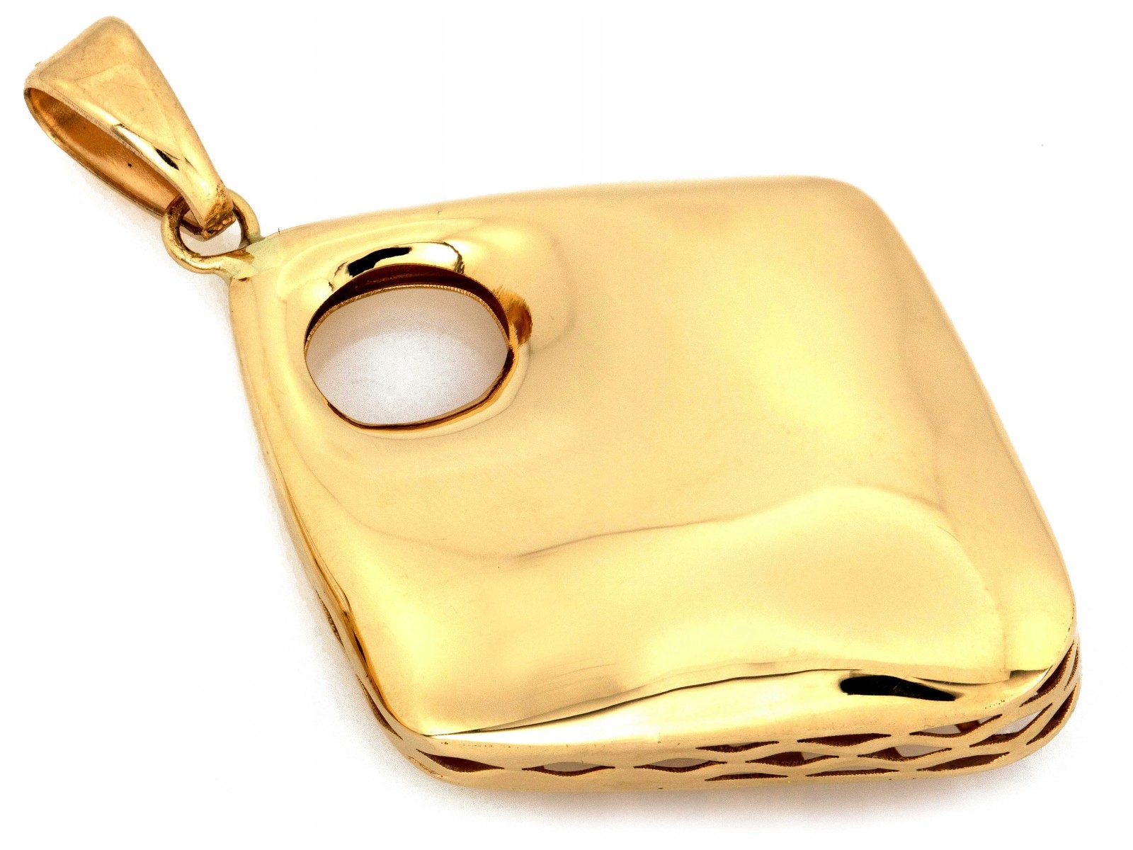 Zlatý přívěsek velký nafukovací kosočtverec 585 elegantní geometrický vzor 14k