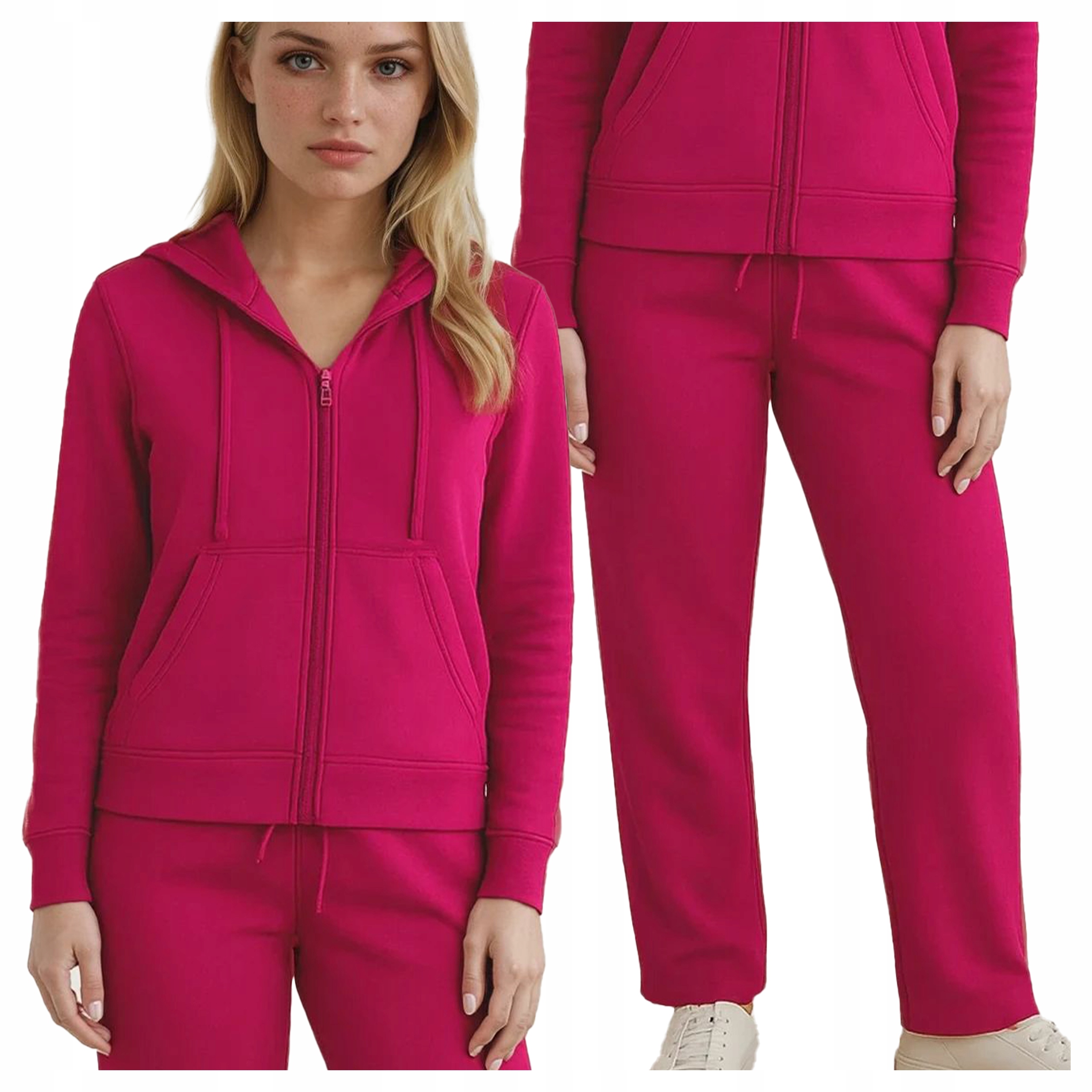 Damski Komplet Dresowy Bluza Rozpinana Z Szerokimi Spodniami Fuksja L