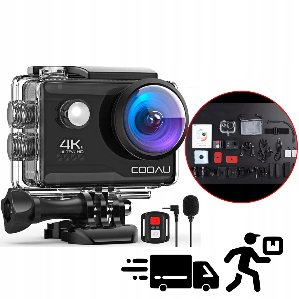 Sportovní Kamera 4K Uhd Wifi Eis Voděodolná 40 M, Černá, Příslušenství