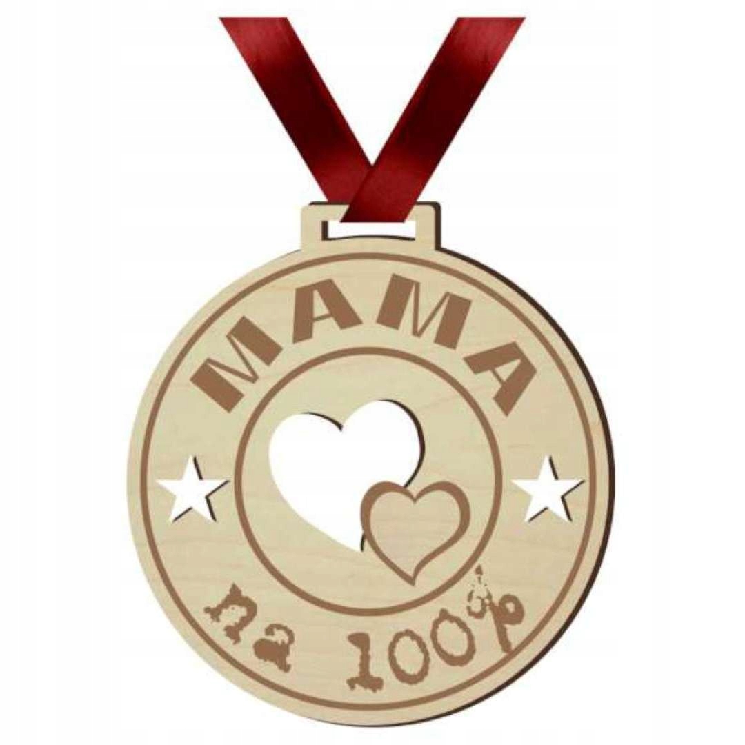MEDAL drewno MAMA na 100% TASIEMKA dzień MATKI