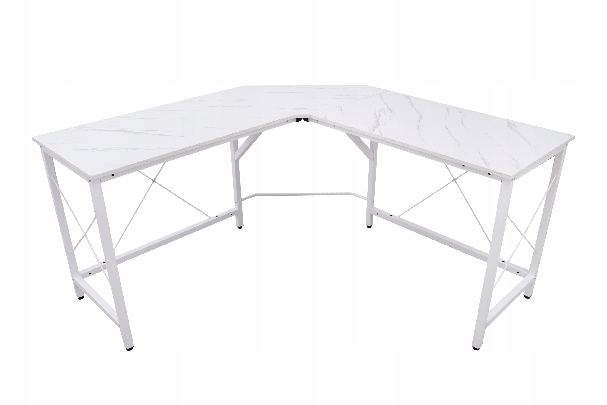 BIURKO NAROŻNE Gamingowe L-Shape Białe Marmurowe 150cm
