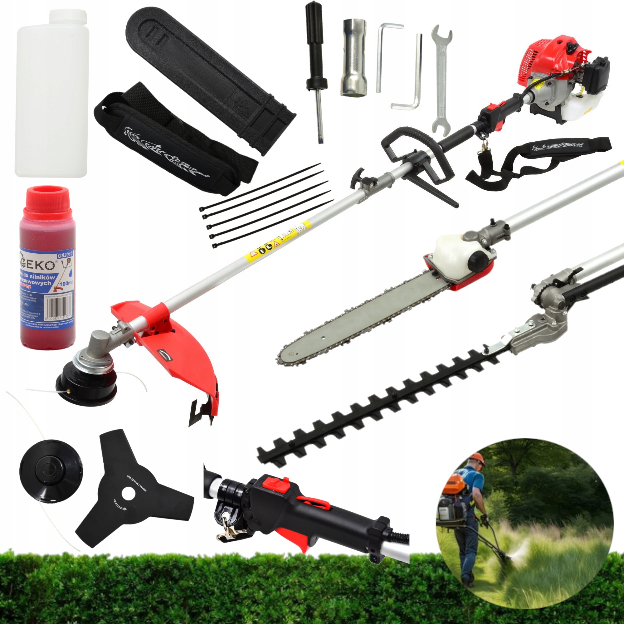 Nożyce spalinowe 4W1 kosa piła łańcuchowa Długa 2m 3KM 52cm3 olej