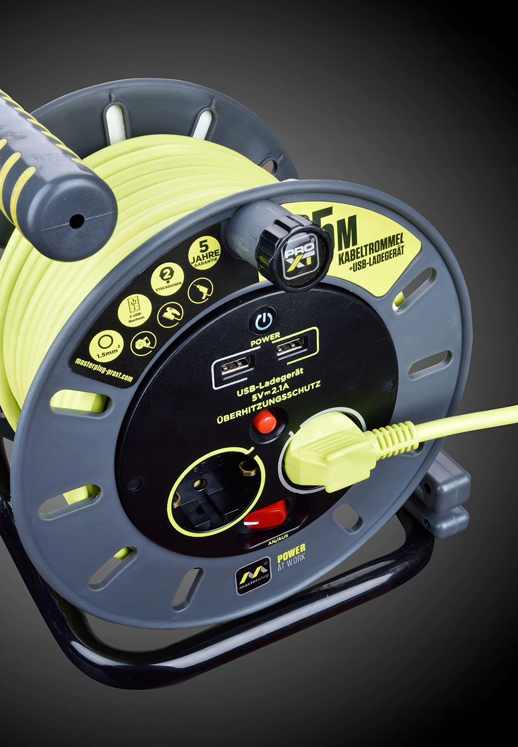 MASTERPLUG Pro XT Przedłużacz 25M USB 3680W 250V Szary Pistacjowy — miniatura 8