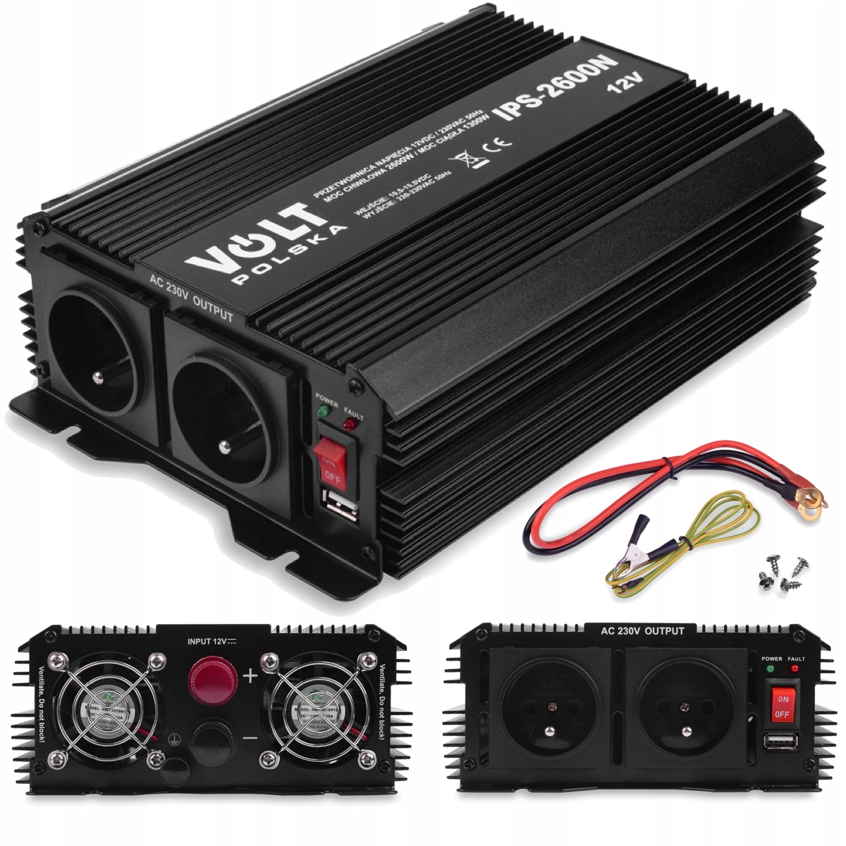 Przetwornica Napięcia Ips 12V 230V 1300/2600W Usb Volt 2600W