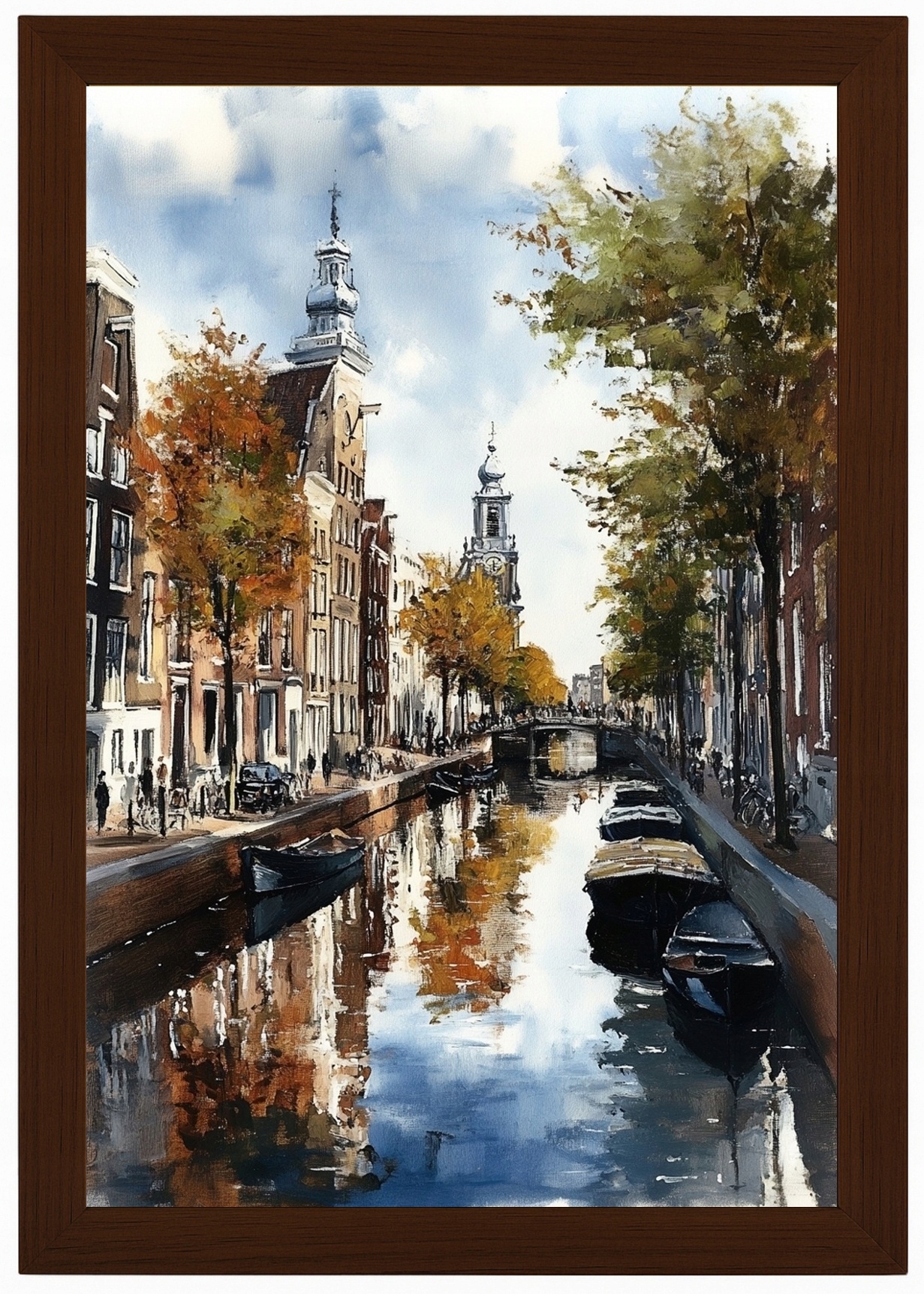 Plakát Rámeček Dřevo Krajina Město Nizozemsko Amsterdam Kanál Loďky 40x60