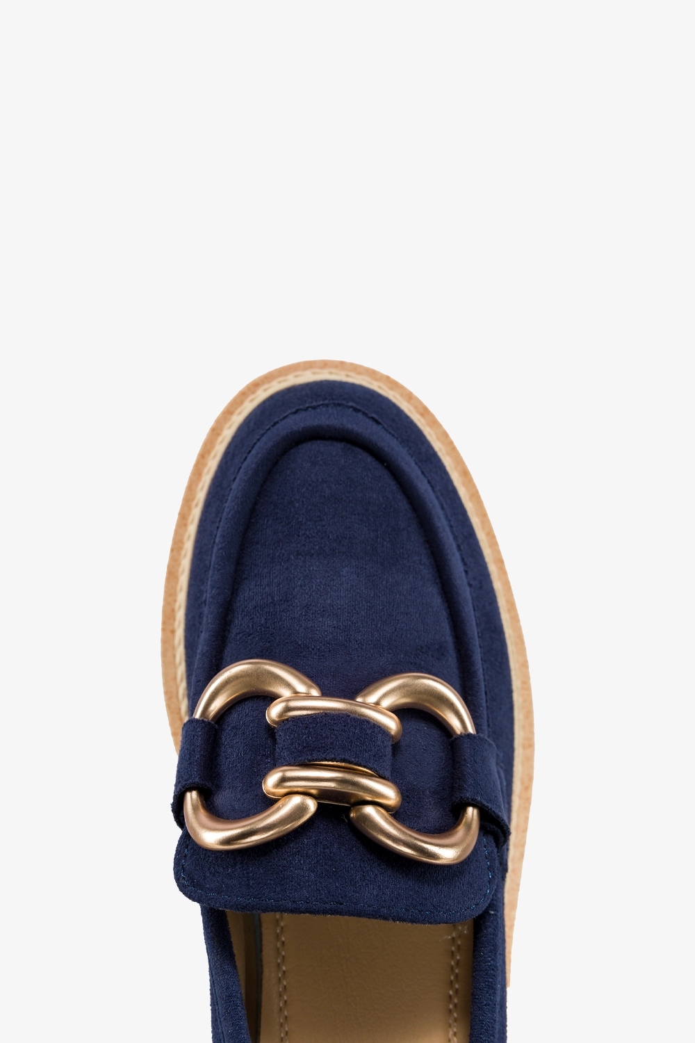 MOKASYNY DAMSKIE PÓŁBUTY WSUWANE NA PLATFORMIE Z MODNĄ ZŁOTĄ OZDOBĄ r 39 Długość wkładki 25 cm