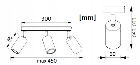 PLAFON LISTWA SZYNA OPRAWA SPOT TUBA EYE 3xGU10 Zasilanie sieciowe